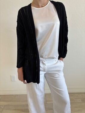 Autumn Cashmere Cotton Open Pointelle Duster black,Size XS, boho, cottagecore